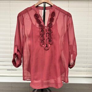 LC Lauren Conrad Sheer Blouse with Roses-Women's Size XS